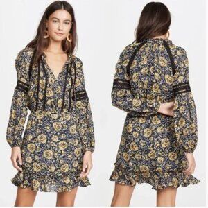 Veronica Beard Black and Gold Floral Mini Dress